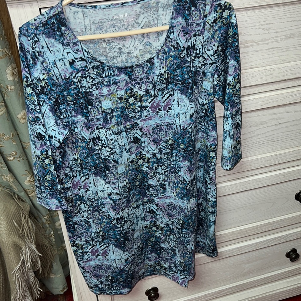 JJill pure Jill blue printed wrap tunic knit top, sz S